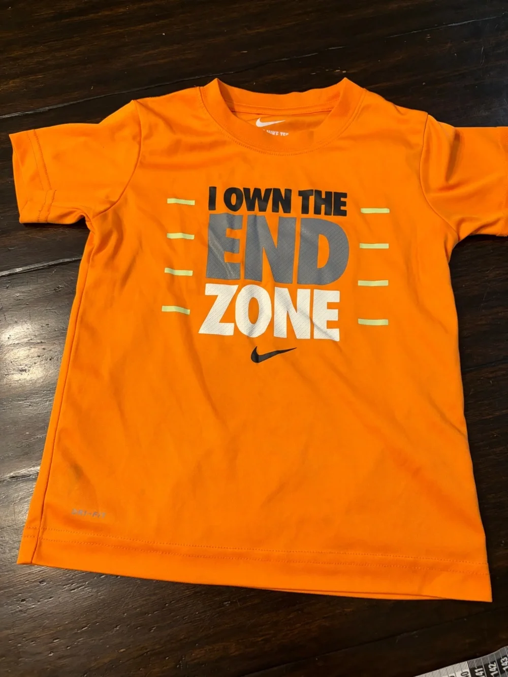 Nike Orange 'I Own The End Zone' Short Sleeve Tee athletic cut boys size 5